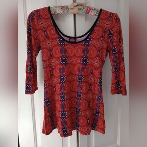 Salaam Vibrant Orange Patterned Women's Top Size Small